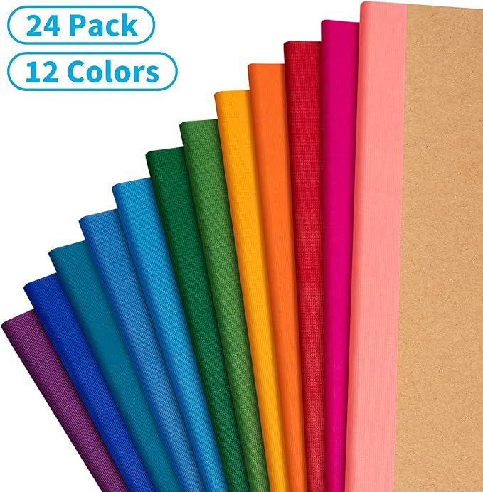 24 Pack Lined Notebook Journals Bulk, 7-1/2" x 9-3/4", Wide Ruled Paper, 30 Sheets/60 Pages, Kraft Cover with Rainbow Spines, 12 Colors Lined Composition Notebook Journal for Work Study Note Taking