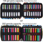 qianshan Pencil Case Holder Slot - Holds 202 Colored Pencils or 136 Gel Pens with Zipper Closure - Large Capacity Pen Organizer for Watercolor Pens or Markers - Perfect for Artist.Blue Feathers