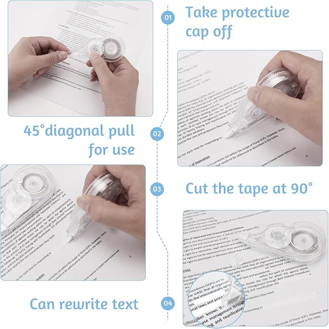 JEFURE 40 Pcs Correction Tape, 39.4 Ft White Wrong Out Tear-Resistant Bulk, Instant Corrections Easy To Use Applicator for School, Office, Note Taking, Journal (Tape Width 0.2 in, Clear)
