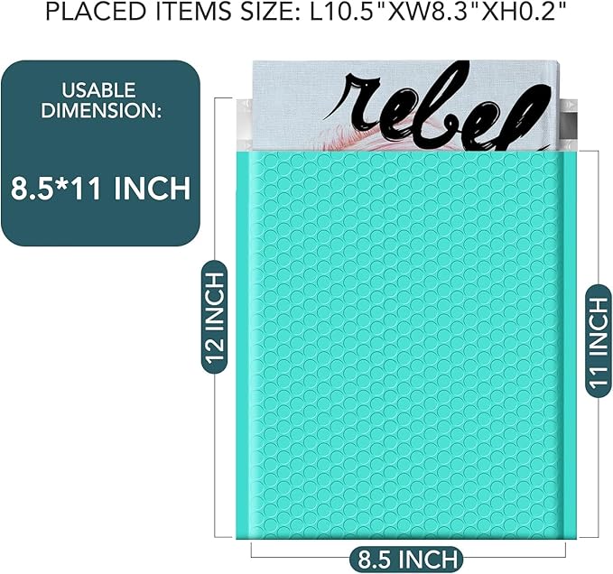 Metronic Bubble Mailers 8.5x12 500 Pack Teal Usable Size 8.5x11 Waterproof Thick Padded Envelopes Mailing Bubble Padded for Packaging, Makeup, Mailing, Shipping, Small Items Supplies