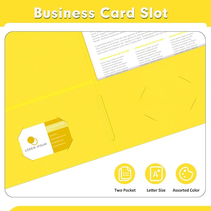 Two Pocket Folders, PANDRI 30 Pack 2 Pocket Folders, Letter Size Paper File Folder for School Office Home Business, Yellow