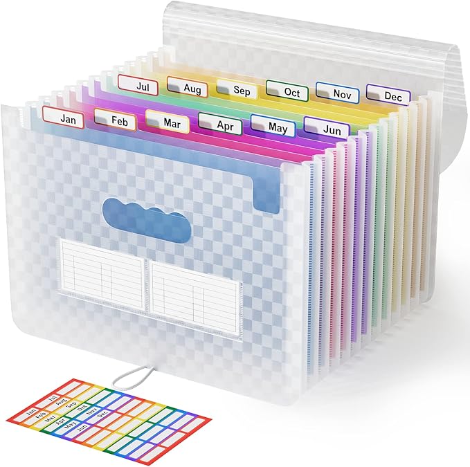 ABC life 12-Pocket Accordion File Organizer, Expandable File Folder with Colorful A-Z Tabs, Portable Bill & Receipt Organizer, Desktop Letter/A4 Document Storage for Home & Office-Blue