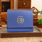 Small Desk Calendar 2026, Standing Flip Desktop Calendar from Now to December 2026 - Metal Ring Twin-Wire Binding Monthly Desktop Calendar for Home Office School (Blue)