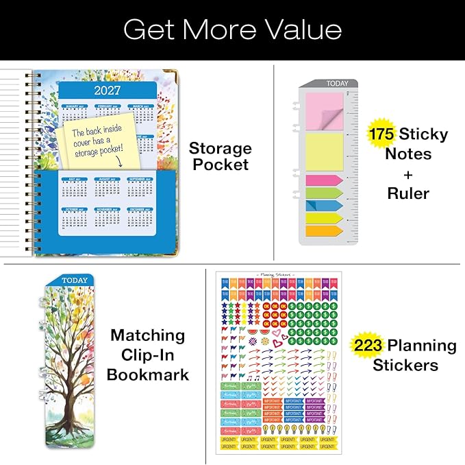 HARDCOVER 2026 Planner, 8.5"x11": 14 Months (November 2025 - December 2026), Daily Weekly Monthly Planner, Yearly Agenda, Bookmark, Pocket Folder and Sticky Note Set (Tree Seasons)