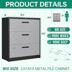 Letaya File Cabinet with Lock-Lateral 3 Drawer Metal Filing Cabinets-Organization Storage for Home Office-Hanging Letter/Legal/F4/A4 Size (Grey Black)