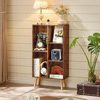 LEYAOYAO 5 Cube Small Bookshelf,3 Tier Mid-Century Bookcase with Legs,Wood Bookshelves Storage Organizer Shelf,Narrow Book Shelves,Brown Bookcases