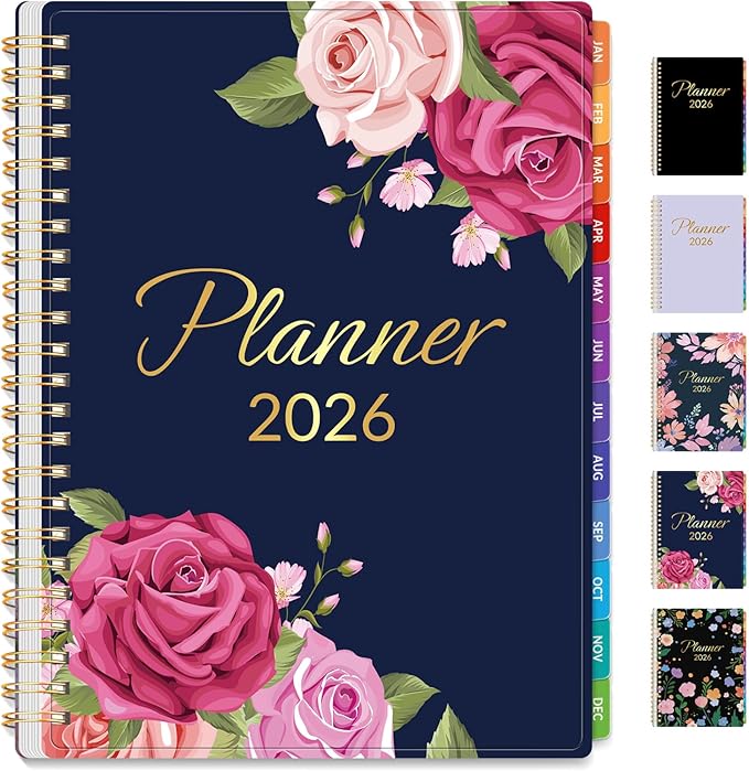 GNL 2026 Planner, Weekly and Monthly Planner January - December 2026, 6.4" x 8.3" Monthly Planner with Waterproof Flexible Cover, Spiral Binding Notebook with Colorful Tab, Pockets, Bookmark, Rose