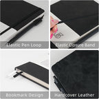 OnMove Notebooks Journal for Women Men 12 Pack Bulk Leather Hardcover with Pen Holder A5 160 Pages 100 GSM Thick Paper for Work School Lined Black