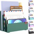 OUTIOE Mail Organizer Countertop, Small Desk File Organizer, Metal File Holder - Essential Workspace Organizers for Office Desk, Home Office (Green)
