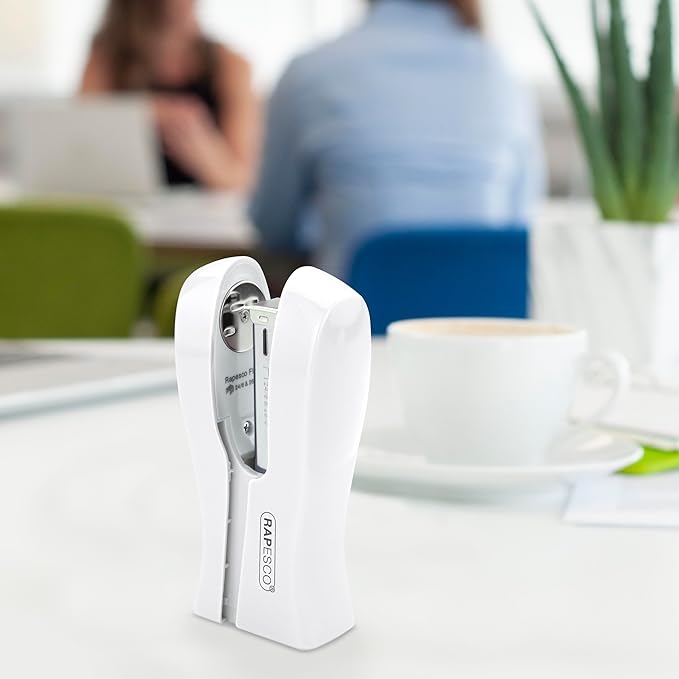 Rapesco 1319 Stand Up Stapler, Space-Saving Desktop Stapler, 20 Sheet Capacity, Ergonomic Grip, Uses Type 26 Standard 1/4" and Type 24 High-Capacity 1/4" Staples, White