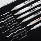 Thboxes White Pens Set, 6 Pcs Acrylic Paint Pens Dual-Tip Marker Fineliner Brush Pen Quick-Drying Waterproof White Ink Pen for Black Paper Drawing Sketching Clothes Wood Glass Ceramic Stone