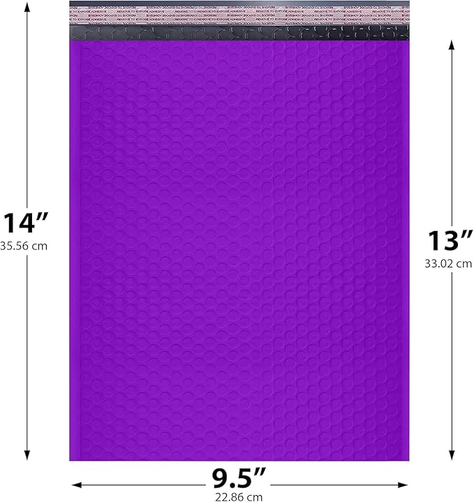Purple 10x13 Inch Poly Bubble Mailers |Self Seal Padded Envelopes for Thick books | Air Cushioned Bubble Mailer | Usable Size 9.5x13 | Waterproof Lightweight Mailing Shipping Bags | 100 Pack Bulk