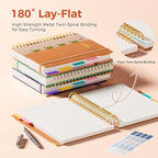 XYark Line Hardcover Spiral Notebook with Removable Dividers Tabs & Ruler, 5 Subject Notebook College Ruled, 300 Page, Large 8"x10" B5 Notebooks for Work School, Lined Journal for Women & Men, Orange