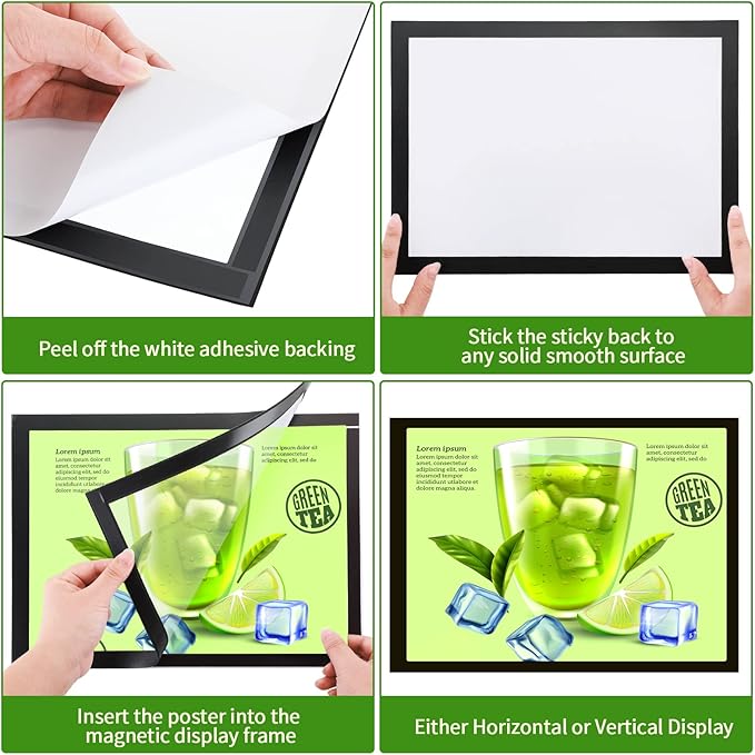 32 Pieces 8 x 11.5 Inch Magnetic Sign Holder Magnetic Display Frame Self Adhesive Display Frame Magnetic Double Sided Picture Frames A4 Notice Window Sign Holder for Refrigerator Office Door Glass