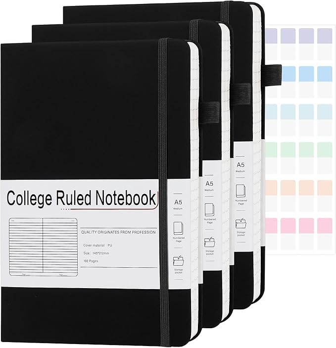 CronElysia A5 Lined Journal Notebooks for Work, 192 Pages, Medium 5.7 x 8.3inch, College Ruled, Vegan Leather Hardcover Journals for Women Men,3 Pack