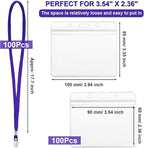 Marspark 100 Sets Clear Name Tags with Lanyard, Lanyards for ID Badges Reusable Strap with ID Holder Plastic Name Badges for Adults Business School Church Conference (Dark Purple)