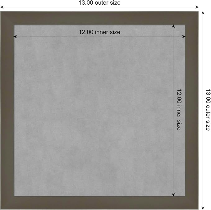 Amanti Art Grey Framed Magnetic Board 13x13 X-Small Vision Board for use with Magnets, 100% Metal Sheet to Display Items as Office Decor or for Home Organization in mudroom, Kitchen or Kids Room