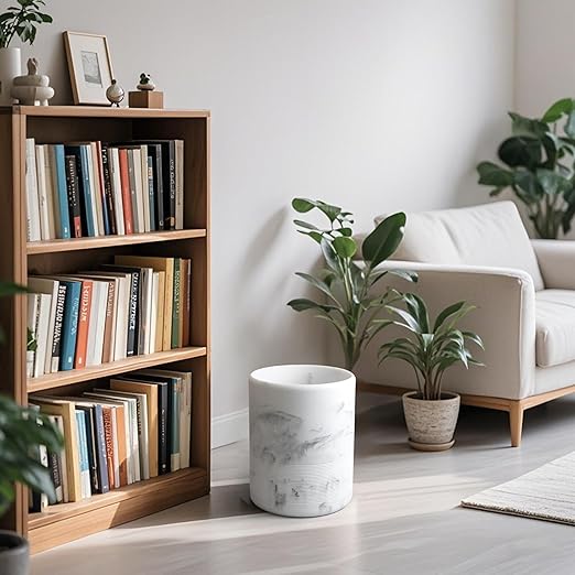 YMXYJM Modern Resin Trash Can Bin, Wastebasket for Bathroom, Kitchen, Office, Home, Marble White