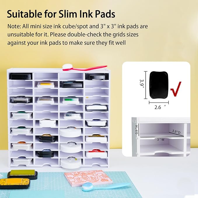 Krafetto 48 Grids Ink Pad Storage Rack, Wall-mountable Stamp Pad Organizer Holder Compatible with Slim Ink Pads（Grid Size 3" W × 3.9" D × 0.9" H）