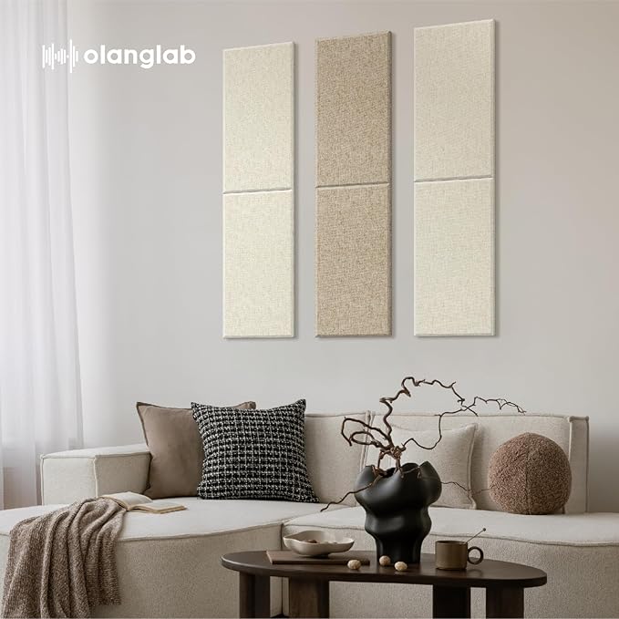 Olanglab Fiberglass Acoustic Wall Panels 4 Pack, 11.8'' x 23.6'' Sound Panels, Fabric Wrapped Sound Proof Panels for Walls (White)