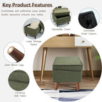 FAGAGA Storage Ottoman with Adjustable Lid, Soft Step Stool, Footrest and Seat, Ottoman Foot Rest for Living Room, Bedroom, Dorm, Green