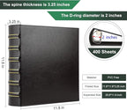 LETVPVOW Vintage Hardback 3 Ring Binder 2 Inch, Professional Leather Binders 2 Inch D Ring, Holds 400 Sheets Capacity - Black
