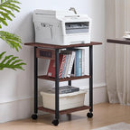 Lerliuo 3-Tier Printer Stand with Charging Station, Industrial Mobile Printer Table with Storage Shelf and Steel Frame, Rolling Printer Cart Holder with Lockable Wheels for Home, Office (Walnut)