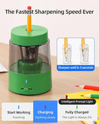 ZMOL Electric Rechargeable Pencil Sharpener, Automatic Pencil Sharpeners Kids, Battery Pencil Sharpeners for Colored Pencils, Auto Stop, Suitable for No.2(6-8mm), Classroom/Home Green