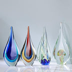 9" Tall Sculpture Hand Blown Glass Decor, Paperweight for Office Desk, Modern Glass Art Figurines Mediterranean Beach House Decor, Living Room Coffee Shelves Table Top Decoration (Blue)