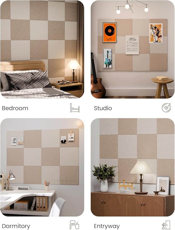 Large Felt Bulletin Board 48" X 36" Large Cork Board Alternative-12 Pack with 70 Safe Removable Adhesive Tabs, Cork Boards for Walls Cork Board for Home Office Classroom Pin Board-Oatmeal & Deep Camel