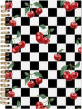 Black and White Checkered Spiral Notebooks - Retro Plaid Journal, Cherry Themed Gifts for Teen Girls Women, Cherry Hardcover sprial Notebook for Note Taking Writting, 5.5x8.3 Inch-352