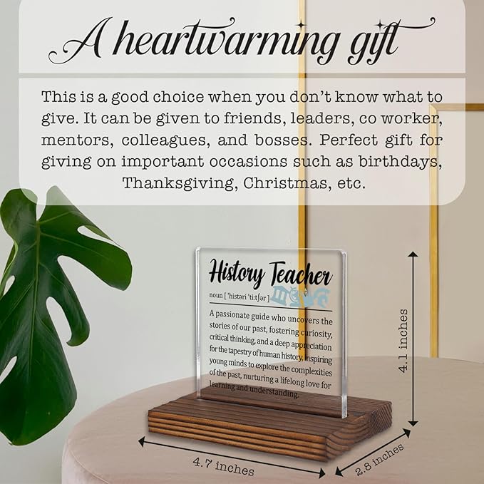 History Teacher Gifts, Thank You Desk Sign for Social Studies Educators, Inspirational Classroom Plaque for Teachers of History, Appreciation Decor PA046