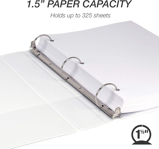 Samsill Durable 1.5 Inch Binder, Made in the USA, Round Ring Customizable Clear View Binder, White, 4 Pack (MP48457)