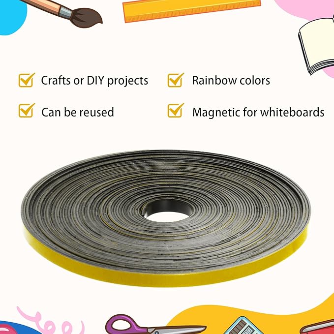 AmazingSpark Magnetic Tape Roll Thin Strips, 1/4 Inch x 33 Feet Magnetic Board Dividers Whiteboard Graphic Decorative Tape Marking Line for Classroom Office Art Accessories(Yellow)