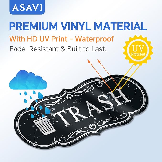ASAVI Trash & Recycle Stickers – 2-Pack Self-Adhesive Vinyl Labels, Waterproof & Durable (Green Black, Medium 6.3 x 2.7 inches)