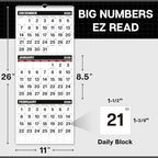 Dunwell 3-Month Wall Calendar 2026, Large Monthly Hanging Calendar with Big Bold Numbers, Easy to Read from a Distance, Use to Dec 2026, For Office or Home, 11x26 Open, Ships Folded