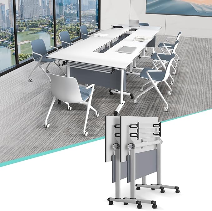JEHUJD Conference Table,55.1''Folding Conference Room Table for 4-12 People,Mobile Flip Top MeetingTraining Table with Different Coulor and Styles for Offices, Classrooms,Meeting Room (2, 61''B)