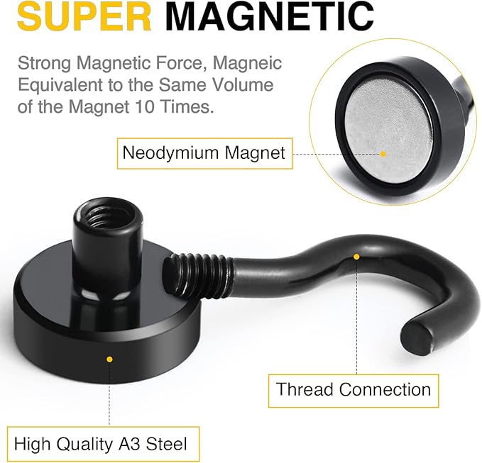 DIYMAG Magnetic Hooks for Hanging Cubicle Accessories, 30lbs 2026 Cruise Cabin Ship Essentials N52 Magnetic Hook Heavy Duty Strong Magnets Fridge for Classroom Beach Kitchen Grills 10 Pack Black
