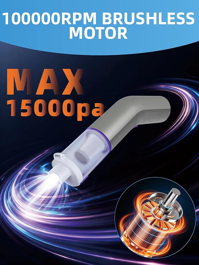 Vogano Cordless Car Vacuum, 4 in 1 Portable Mini Handheld Vacuum Cleaner with 15000pa Suction Power, 2 Suction Modes & Multi-Nozzles for Car Home Office Pet, Silver