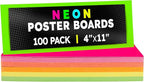 Hygloss Small Poster Board 4x11 - 100 Assorted Neon Color Poster Boards Bulk Pack - 10 Pt. Thickness Colored Poster Board Paper for Projects, Flash Cards, Signs - Posterboard Multipack 4" x 11"