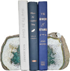 Nature's Decorations Agate Bookends - A Quality Green Geode with Non-Skid Rubber Bumpers for Shelves, Office, Home Decor, Heavy Duty Cute Stone (2-3 LB)