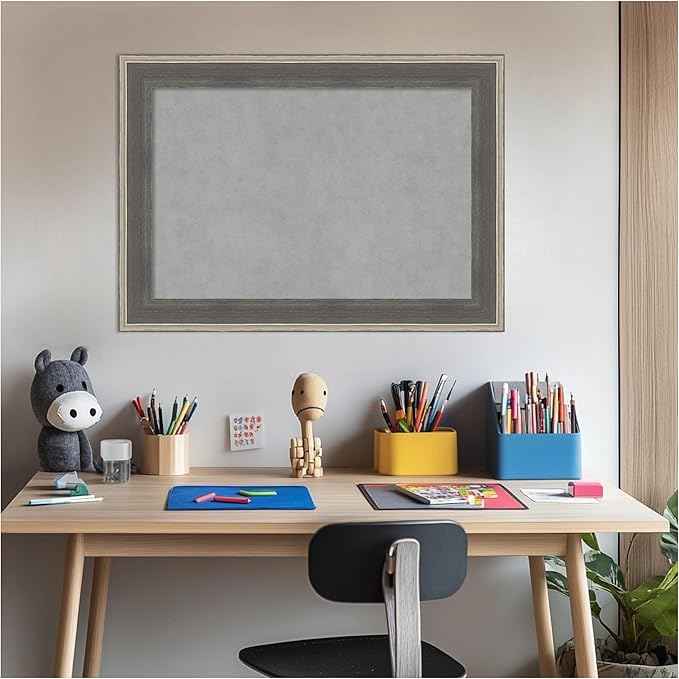 Amanti Art Grey Framed Magnetic Board 21x29 Medium Vision Board for use with Magnets, 100% Metal Sheet to Display Items as Office Decor or for Home Organization in mudroom, Kitchen or Kids Room