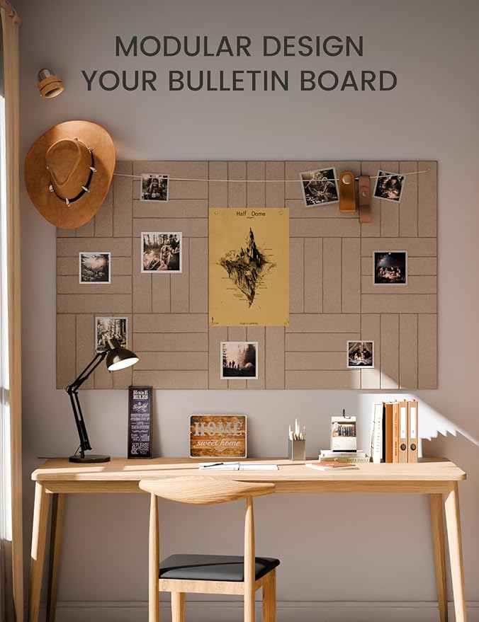 Large Felt Bulletin Board 36"x24" Cork Board Alternative - 6 Pack with 40 Safe Removable Adhesive Tabs, Cork Boards for Walls Felt Board for Home Office Classroom Pin Board-Taupe