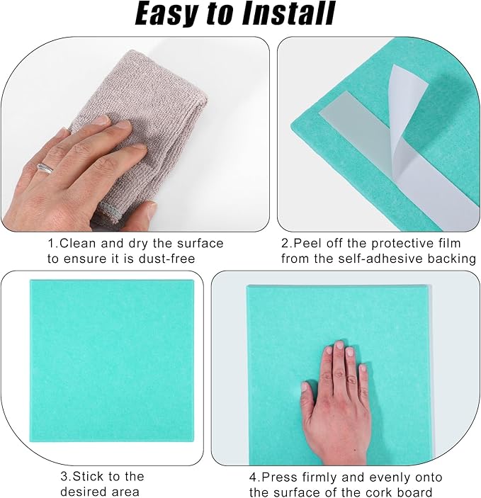 Large Cork Board 36" x 24", 6 Pack Felt Wall Tiles with Colored Pushpins, Bulletin Board with Removable Self-Adhesive Strips, Pin Board Cork Boards for Walls Office Home-Lake Blue