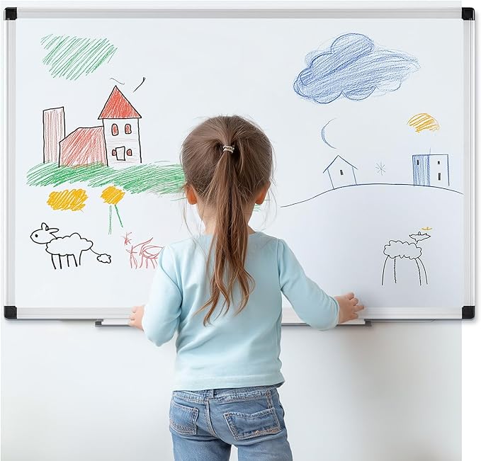 NEWBULIG White Board, 48" x 24" Magnetic Dry Erase Board for Wall with 1 Dry Eraser & 2 Multi-Color Markers & 4 Magnetic Pins, Silver Aluminum Frame for Office, Home, School