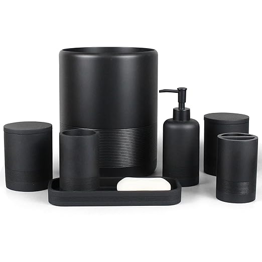 YMXYJM Modern Resin Trash Can Bin, Wastebasket for Bathroom, Kitchen, Office, Home, Black