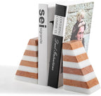 Karibiber Marble Book Ends, Non-Skid Bookends for Shelves, Composite Bookend with Natural Stone, Heavy Duty Book Stopper, Collected CDs and Oversized Books Organizer, White & Red Decorative Bookends