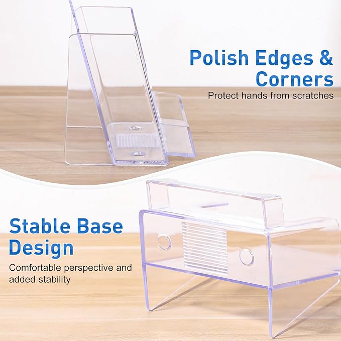 xydstay 4x9 Acrylic Brochure Holder with Business Card Holder, Clear Display Stand, Plastic Table stand Sign Holder, Pamphlet Holder Flyer Holder, Acrylic Display Stand for Office, Home, Store, 4 Pack