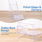 xydstay 4x9 Acrylic Brochure Holder with Business Card Holder, Clear Display Stand, Plastic Table stand Sign Holder, Pamphlet Holder Flyer Holder, Acrylic Display Stand for Office, Home, Store, 4 Pack