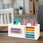 URLLUAE Mental Health Wooden Pen Pencil Holder for Classroom Therapy Counselor Office Desk Accessories, Grounding Technique Mental Health Makeup Brush Toothbrush Holder Organizer